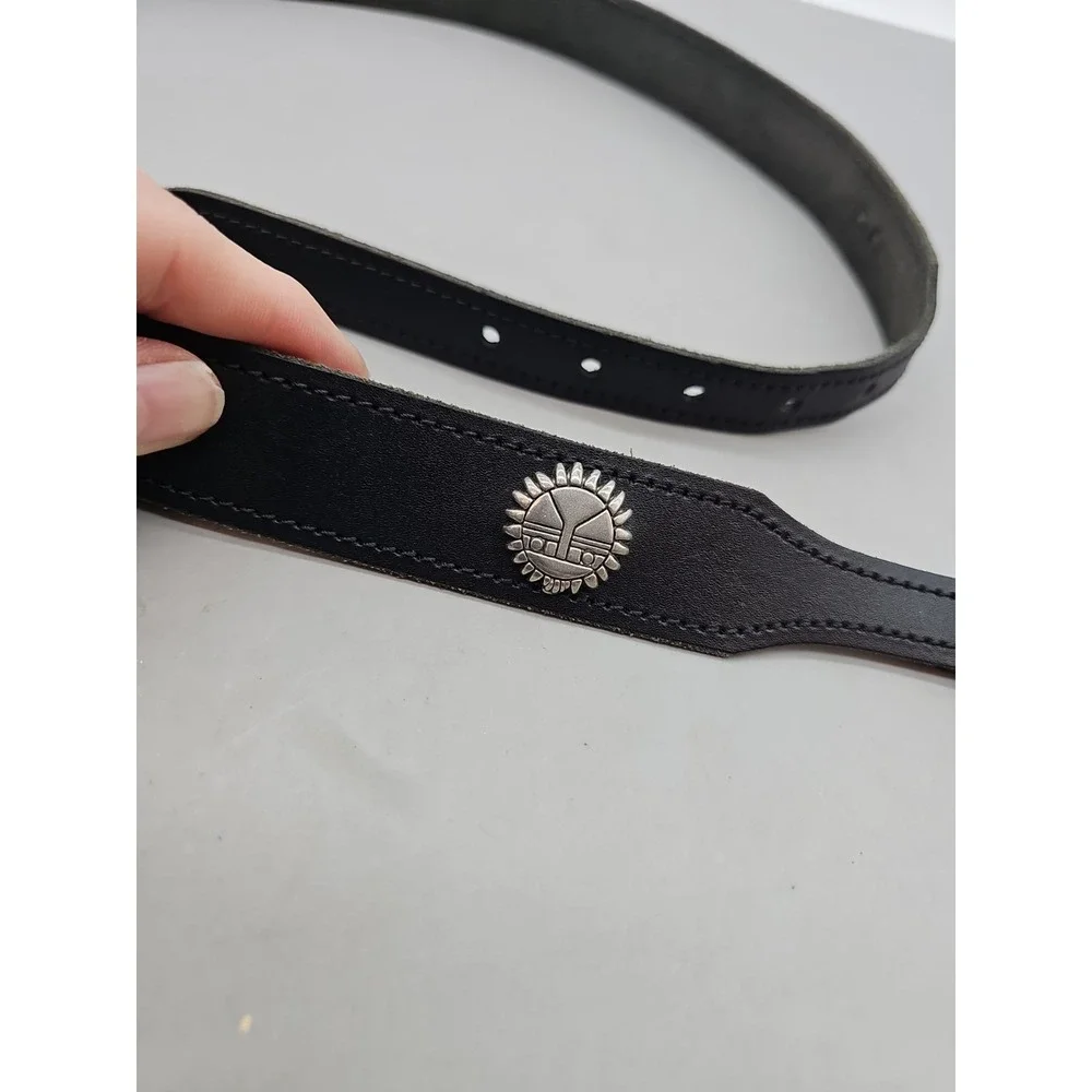 VTG SW BLACK LEATHER  BELT  W/CONCHOS Turtle Eagle‎ Buffal  STERLING   SZ 38 USA